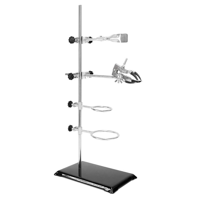 Wisamic Chemistry Laboratory Stand Set with 2 Retort Rings (Dia. 2.2/2.6 inch), Flask Clamp (Dia 1.77 inch), Lab Clamp Retort (Dia 3.15 inch), 2 Boss Head, Support Stand and Rod - Image 2